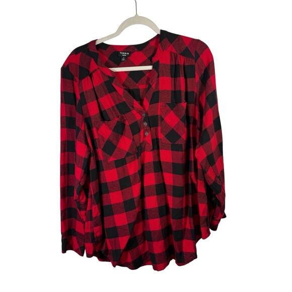 Torrid Harper Softest Flannel Tunic Pullover Red Buffalo Plaid Womens Plus 1x - Picture 3 of 8